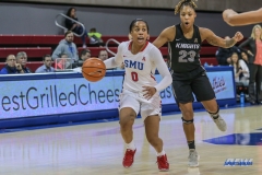 UNIVERSITY PARK, TX - JANUARY 03: Southern Methodist Mustangs guard Kiara Perry (0) brings the ball up court during the women's game between SMU and UCF on January 3, 2018 at Moody Coliseum in Dallas, TX. (Photo by George Walker/Icon Sportswire)