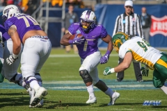 FRISCO, TX - JANUARY 6: James Madison Dukes running back Trai Sharp (1) runs through the line during the NCAA FCS Championship football game between North Dakota State and James Madison on January 6, 2018 at Toyota Stadium in Frisco, TX. (Photo by George Walker/DFWsportsonline)
