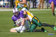 FRISCO, TX - JANUARY 6: James Madison Dukes wide receiver Riley Stapleton (10) is tackled during the NCAA FCS Championship football game between North Dakota State and James Madison on January 6, 2018 at Toyota Stadium in Frisco, TX. (Photo by George Walker/DFWsportsonline)