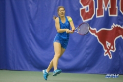DALLAS, TX - JANUARY 13: Karina Traxler hits a backhand during the SMU women's tennis match vs Wichita State on January 20, 2018, at the SMU Tennis Complex, Turpin Stadium & Brookshire Family Pavilion in Dallas, TX. (Photo by George Walker/DFWsportsonline)