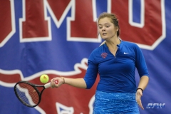 DALLAS, TX - JANUARY 13: Anzhelika Shapovalova hits a forehand during the SMU women's tennis match vs Wichita State on January 20, 2018, at the SMU Tennis Complex, Turpin Stadium & Brookshire Family Pavilion in Dallas, TX. (Photo by George Walker/DFWsportsonline)
