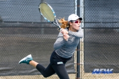 Denton, TX - February 25: Minying Liang during the UNT Mean Green Women’s Tennis dual match against the Marshall Thundering Herd at the Waranch Tennis Complex in Denton, TX. (Photo by Mark Woods/DFWsportsonline)