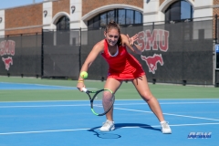 DALLAS, TX - MARCH 16: Charline Anselmo hits a backhand during the SMU women's tennis match vs Troy on March 16, 2018, at the SMU Tennis Complex, Turpin Stadium & Brookshire Family Pavilion in Dallas, TX. (Photo by George Walker/DFWsportsonline)