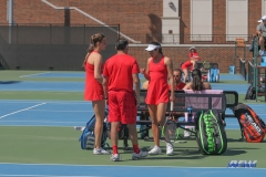 DALLAS, TX - MARCH 16: Players meet with coaches during the SMU women's tennis match vs Troy on March 16, 2018, at the SMU Tennis Complex, Turpin Stadium & Brookshire Family Pavilion in Dallas, TX. (Photo by George Walker/DFWsportsonline)