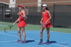 DALLAS, TX - MARCH 16: Nicole Petchey and Tiffany Hollebeck during the SMU women's tennis match vs Troy on March 16, 2018, at the SMU Tennis Complex, Turpin Stadium & Brookshire Family Pavilion in Dallas, TX. (Photo by George Walker/DFWsportsonline)