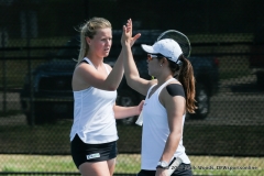 Ivana Babić and Minying Liang in their doubles match against KU on March 19, 2017 at Waranch Tennis center.
