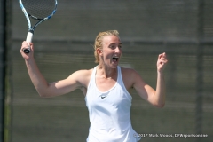 Maria Kononova after her record tying 14th dual match victory against KU on March 19, 2017 at Waranch Tennis Center.
