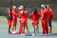 ARLINGTON, TX - APRIL 4: SMU team huddle before the women's tennis match between UTA and SMU on April 4, 2018, at the UTA Tennis Center in Arlington, TX. (Photo by George Walker/DFWsportsonline)