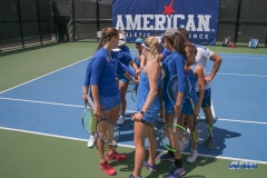 DALLAS, TX - APRIL 19: SMU team huddle during the SMU women's tennis match vs USF on April 19, 2018, at the SMU Tennis Complex, Turpin Stadium & Brookshire Family Pavilion in Dallas, TX. (Photo by George Walker/DFWsportsonline)