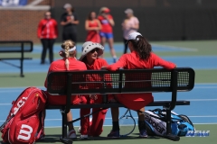 DALLAS, TX - APRIL 20: SMU women’s tennis Head Coach Kati Gyulai talks with Anzhelika Shapovalova and Tiffany Hollebeck during the SMU women's tennis match vs UCF on April 20, 2018, at the SMU Tennis Complex, Turpin Stadium & Brookshire Family Pavilion in Dallas, TX. (Photo by George Walker/DFWsportsonline)