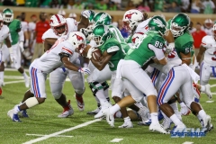 DENTON, TX - SEPTEMBER 01: UNT running back Christian Hosley (46) advances the ball during the game between North Texas and SMU on September 1, 2018 at Apogee Stadium in Denton, TX. (Photo by Mark Woods/DFWsportsonline)