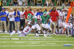 DENTON, TX - SEPTEMBER 01: North Texas Mean Green running back Christian Hosley (46) runs during the game between North Texas and SMU on September 1, 2018 at Apogee Stadium in Denton, TX. (Photo by George Walker/DFWsportsonline)