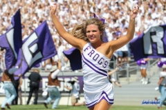DALLAS, TX - SEPTEMBER 16: TCU cheerleader during the game between the SMU Mustangs and TCU Horned Frogs on September 16, 2017, at Amon G. Carter Stadium in Fort Worth, Texas.  (Photo by George Walker/DFWsportsonline)
