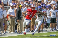 DALLAS, TX - SEPTEMBER 16: Southern Methodist Mustangs running back Braeden West (6) during the game between the SMU Mustangs and TCU Horned Frogs on September 16, 2017, at Amon G. Carter Stadium in Fort Worth, Texas.  (Photo by George Walker/DFWsportsonline)