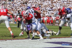 DALLAS, TX - SEPTEMBER 16: Southern Methodist Mustangs running back Ke'Mon Freeman (13) runs into the end zone during the game between the SMU Mustangs and TCU Horned Frogs on September 16, 2017, at Amon G. Carter Stadium in Fort Worth, Texas.  (Photo by George Walker/DFWsportsonline)