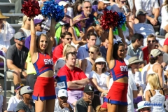 DALLAS, TX - SEPTEMBER 16: SMU cheerleaders during the game between the SMU Mustangs and TCU Horned Frogs on September 16, 2017, at Amon G. Carter Stadium in Fort Worth, Texas.  (Photo by George Walker/DFWsportsonline)