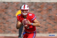 DALLAS, TX - SEPTEMBER 30: Southern Methodist Mustangs quarterback Ben Hicks (8) during the game between SMU and UConn on September 30, 2017, at Gerald J. Ford Stadium in Dallas, TX. (Photo by George Walker/DFWsportsonline)