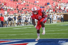 DALLAS, TX - SEPTEMBER 30: Southern Methodist Mustangs running back Ke'Mon Freeman (13) scores a touchdown during the game between SMU and UConn on September 30, 2017, at Gerald J. Ford Stadium in Dallas, TX. (Photo by George Walker/Icon Sportswire)