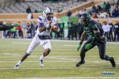 DENTON, TX - OCTOBER 28: Old Dominion Monarchs quarterback Steven Williams (14) runs to the end zone during the game between the North Texas Mean Green and Old Dominion Monarchs on October 28, 2017, at Apogee Stadium in Denton, Texas. (Photo by George Walker/DFWsportsonline)