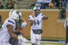 DENTON, TX - OCTOBER 28: Old Dominion Monarchs quarterback Steven Williams (14) passes during the game between the North Texas Mean Green and Old Dominion Monarchs on October 28, 2017, at Apogee Stadium in Denton, Texas. (Photo by George Walker/DFWsportsonline)
