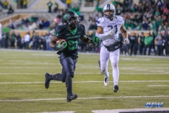 DENTON, TX - OCTOBER 28: North Texas Mean Green running back Nic Smith (21) runs into the end zone for a touchdown during the game between the North Texas Mean Green and Old Dominion Monarchs on October 28, 2017, at Apogee Stadium in Denton, Texas. (Photo by George Walker/DFWsportsonline)