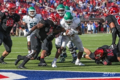 DALLAS, TX - NOVEMBER 25: Tulane Green Wave quarterback Jonathan Banks (1) is stopped short of the goal line on the final play of the game between SMU and Tulane on November 25, 2017, at Gerald J. Ford Stadium in Dallas, TX. (Photo by George Walker/DFWsportsonline)