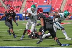 DALLAS, TX - NOVEMBER 25: Tulane Green Wave quarterback Jonathan Banks (1) is stopped short of the goal line during the game between Tulane and SMU on November 25, 2017 at Gerald J. Ford Stadium in Dallas, TX. (Photo by George Walker/Icon Sportswire)