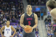 FORT WORTH, TX - DECEMBER 05: Southern Methodist Mustangs forward Ethan Chargois (5) shoots a free throw during the game between SMU and TCU on December 5, 2017 at the Ed and Rae Schollmaier Arena in Fort Worth, TX. (Photo by George Walker/DFWsportsonline