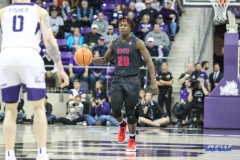 FORT WORTH, TX - DECEMBER 05: Southern Methodist Mustangs guard Elijah Landrum (20) brings the ball up court during the game between SMU and TCU on December 5, 2017 at the Ed and Rae Schollmaier Arena in Fort Worth, TX. (Photo by George Walker/DFWsportsonline
