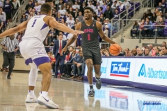 FORT WORTH, TX - DECEMBER 05: Southern Methodist Mustangs guard Shake Milton (1) dribbles during the game between SMU and TCU on December 5, 2017 at the Ed and Rae Schollmaier Arena in Fort Worth, TX. (Photo by George Walker/DFWsportsonline
