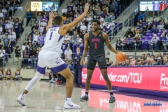 FORT WORTH, TX - DECEMBER 05: Southern Methodist Mustangs guard Shake Milton (1) is guarded by TCU Horned Frogs guard Desmond Bane (1) during the game between SMU and TCU on December 5, 2017 at the Ed and Rae Schollmaier Arena in Fort Worth, TX. (Photo by George Walker/DFWsportsonline