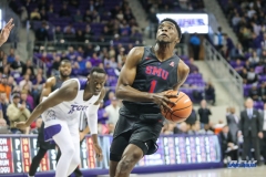 FORT WORTH, TX - DECEMBER 05: Southern Methodist Mustangs guard Shake Milton (1) goes to the basket during the game between SMU and TCU on December 5, 2017 at the Ed and Rae Schollmaier Arena in Fort Worth, TX. (Photo by George Walker/DFWsportsonline
