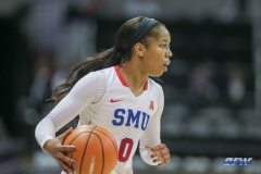 UNIVERSITY PARK, TX - DECEMBER 22: Southern Methodist Mustangs guard Kiara Perry (0) brings the ball up court during the women's game between SMU and McNeese State on December 22, 2017, at Moody Coliseum in Dallas, TX. (Photo by George Walker/Icon Sportswire)