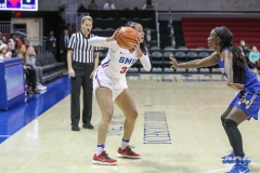 UNIVERSITY PARK, TX - DECEMBER 22: Southern Methodist Mustangs guard McKenzie Adams (3) looks to pass the ball during the women's game between SMU and McNeese State on December 22, 2017, at Moody Coliseum in Dallas, TX. (Photo by George Walker/Icon Sportswire)