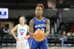 UNIVERSITY PARK, TX - DECEMBER 22: McNeese State Cowgirls guard Keara Hudnall (00) shoots a free throw during the women's game between SMU and McNeese State on December 22, 2017, at Moody Coliseum in Dallas, TX. (Photo by George Walker/Icon Sportswire)