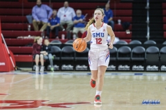 UNIVERSITY PARK, TX - DECEMBER 22: Southern Methodist Mustangs guard Morgan Smith (12) brings the ball up court during the women's game between SMU and McNeese State on December 22, 2017, at Moody Coliseum in Dallas, TX. (Photo by George Walker/Icon Sportswire)