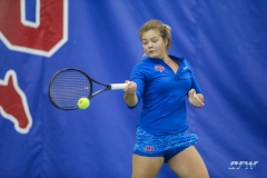 DALLAS, TX - JANUARY 13: Anzhelika Shapovalova hits a forehand during the SMU women's tennis Metroplex Mania tournament on January 13, 2018, at the SMU Tennis Complex, Turpin Stadium & Brookshire Family Pavilion in Dallas, TX. (Photo by George Walker/DFWsportsonline)