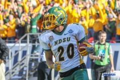 FRISCO, TX - JANUARY 6: North Dakota State Bison wide receiver Darrius Shepherd (20) scores a touchdown during the NCAA FCS Championship football game between North Dakota State and James Madison on January 6, 2018 at Toyota Stadium in Frisco, TX. (Photo by George Walker/DFWsportsonline)