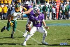 FRISCO, TX - JANUARY 6: James Madison Dukes quarterback Bryan Schor (17) drops back to pass during the NCAA FCS Championship football game between North Dakota State and James Madison on January 6, 2018 at Toyota Stadium in Frisco, TX. (Photo by George Walker/DFWsportsonline)