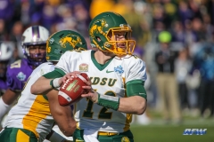 FRISCO, TX - JANUARY 6: North Dakota State Bison quarterback Easton Stick (12) passes during the NCAA FCS Championship football game between North Dakota State and James Madison on January 6, 2018 at Toyota Stadium in Frisco, TX. (Photo by George Walker/DFWsportsonline)