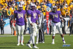 FRISCO, TX - JANUARY 06: James Madison defensive line checks the call during the FCS National Championship game between North Dakota State and James Madison on January 6, 2018 at Toyota Stadium in Frisco, TX. (Photo by George Walker/Icon Sportswire)