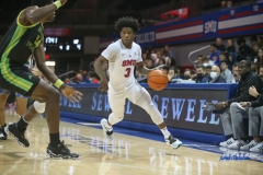 DALLAS, TX - JANUARY 12: Southern Methodist Mustangs guard Kendric Davis (3) moves the ball during the game between SMU and USF on January 12, 2022 at Moody Coliseum in Dallas, TX. (Photo by George Walker/Icon Sportswire)