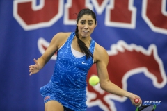 DALLAS, TX - JANUARY 13: Ana Perez-Lopez hits a forehand during the SMU women's tennis match vs Wichita State on January 20, 2018, at the SMU Tennis Complex, Turpin Stadium & Brookshire Family Pavilion in Dallas, TX. (Photo by George Walker/DFWsportsonline)