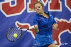 DALLAS, TX - JANUARY 13: Anzhelika Shapovalova hits a forehand during the SMU women's tennis match vs Wichita State on January 20, 2018, at the SMU Tennis Complex, Turpin Stadium & Brookshire Family Pavilion in Dallas, TX. (Photo by George Walker/DFWsportsonline)
