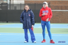 DALLAS, TX - February 03: Charline Anselmo and Nicole Petchey during the SMU women's tennis match vs Texas A&M Corpus Christi on February 3, 2018, at the SMU Tennis Complex, Turpin Stadium & Brookshire Family Pavilion in Dallas, TX. (Photo by George Walker/DFWsportsonline)