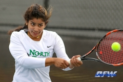 Denton, TX - February 3: Nidhi Surapaneni during the UNT Mean Green Women’s Tennis dual match against the IOWA Hawkeyes on February 3, 2018 at the Waranch Tennis Complex in Denton, TX. (Photo by Mark Woods/DFWsportsonline)