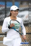 Denton, TX - February 3: Haruka Sasaki during the UNT Mean Green Women’s Tennis dual match against the IOWA Hawkeyes on February 3, 2018 at the Waranch Tennis Complex in Denton, TX. (Photo by Mark Woods/DFWsportsonline)