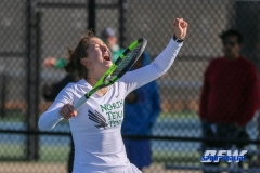 Denton, TX - February 3: Tamuna Kutubidze reacts upon securing the team win at the UNT Mean Green Women’s Tennis dual match against the IOWA Hawkeyes on February 3, 2018 at the Waranch Tennis Complex in Denton, TX. (Photo by Mark Woods/DFWsportsonline)