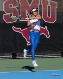 DALLAS, TX - FEBRUARY 4: Ana Perez-Lopez hits a forehand during the SMU women's tennis match vs Iowa on February 4, 2018, at the SMU Tennis Complex, Turpin Stadium & Brookshire Family Pavilion in Dallas, TX. (Photo by George Walker/DFWsportsonline)