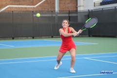 DALLAS, TX - FEBRUARY 09: Charline Anselmo hits a backhand during the SMU women's tennis match vs UCF on February 9, 2018, at the SMU Tennis Complex, Turpin Stadium & Brookshire Family Pavilion in Dallas, TX. (Photo by George Walker/DFWsportsonline)
